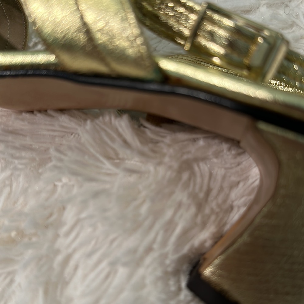 Vintage Polly of California Gold Leather Strappy Heels with Sparkly Rhinestones - Picture 12 of 13